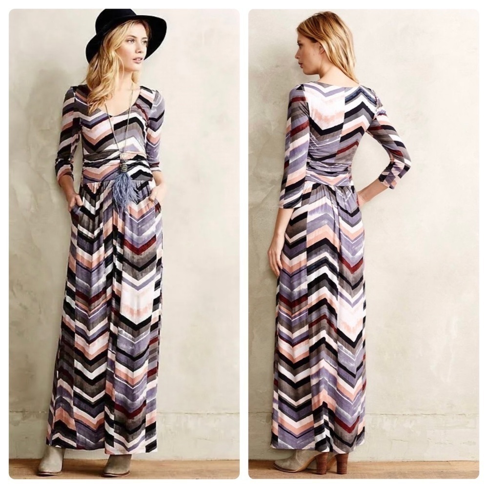Anthropologie Maeve Novela Chevron Maxi Dress Sz. Small